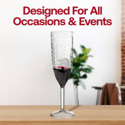Stylish and elegant disposable plastic champagne flutes with a crystal-clear design, 8 oz capacity, sold in a 48-pack