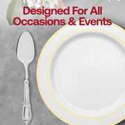 Stylish and fancy clear plastic dinner spoons with a luxurious Baroque-inspired design, perfect for upscale dining events