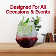 Stylish and fancy clear plastic wine goblets with a striking hexagonal design, 12 oz capacity, sold in a 64-pack