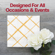 Stylish and festive, these white and gold diamond napkins are designed to suit any occasion, from casual to formal