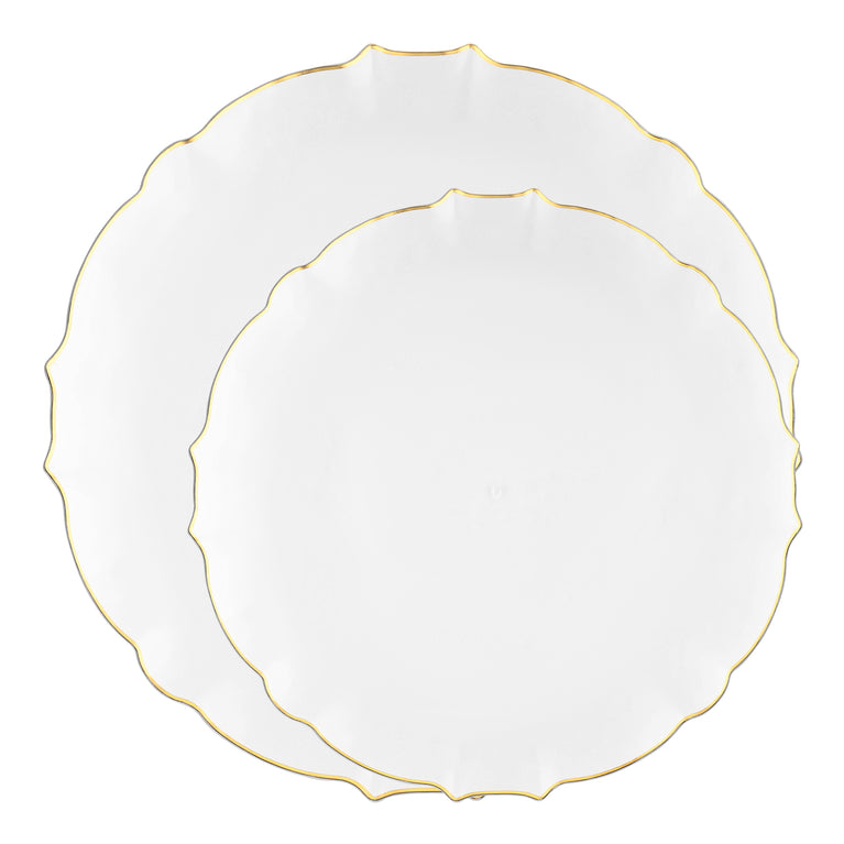 Clear with Gold Rim Round Lotus Plastic Dinnerware Value Set