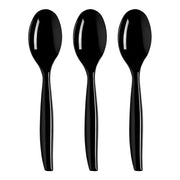 Stylish black plastic serving spoon with a sleek finish, perfect for upscale dining and formal events