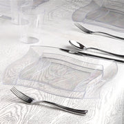 Stylish celebration table featuring the Clear Wave Plastic Wedding Value Set, blending transparency with refinement
