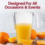 Stylish clear disposable plastic pitchers with a square design, 52 oz capacity, perfect for catering and gatherings