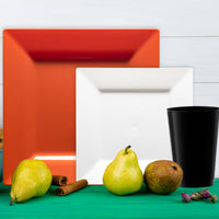 Stylish color-coordinated dinnerware adds energy to football, basketball, or baseball celebrations.