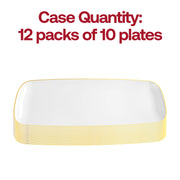 Stylish disposable rectangular plates in white with a luxurious gold rim and flat raised edges, 10.6x5 inches, set of 120