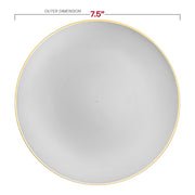 Stylish disposable round gray plates with a decorative gold rim, 7.5-inch diameter, perfect for serving salads or appetizers, set of 120