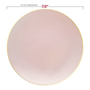 Stylish disposable round pink plates with a decorative gold rim, 7.5-inch diameter, perfect for serving salads or appetizers, set of 120