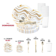 Stylish disposable wedding set shown in photo-ready layout with layered waves