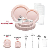 Stylish event design featuring the Pink Vintage Round Plastic Wedding Value Set with polished silver cutlery