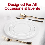 Stylish floral round buffet plates crafted from clear disposable plastic, 9-inch diameter, perfect for formal or casual dining, pack of 240