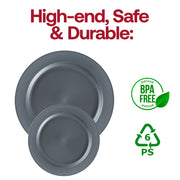Stylish matte charcoal gray salad plates, 7.5 inches in diameter, lightweight and disposable, BPA-free