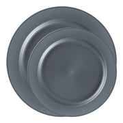 Stylish matte gray disposable plastic dinnerware value set featuring round plates, ideal for elegant dinners, parties, and catered events