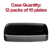 Stylish solid black plastic plates featuring a flat rectangular design and raised edges, 10.6x5 inches, set of 120