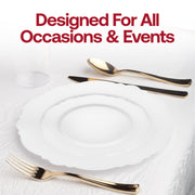 Stylish solid white round blossom disposable plates, 7.5 inches, ideal for weddings, parties, and casual dining