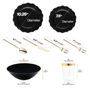 Stylish table setting showcasing Black Round Lotus dinnerware with gold cutlery, suited for luxurious events