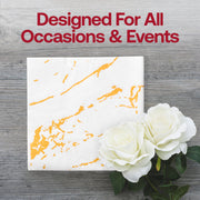 Stylish white and gold marble paper beverage napkins, case of 600, combining luxury design with disposable convenience