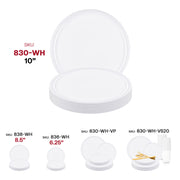 Stylish white dinner plates with a flat round design, made of disposable plastic, 10-inch diameter
