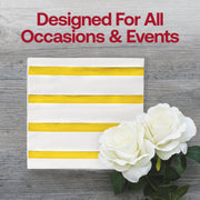 Stylish white paper cocktail napkins with modern gold stripes, perfect for adding a sleek touch to drinks and appetizers
