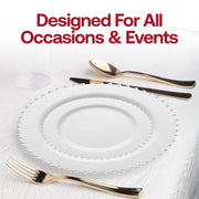 Stylish white plastic dinner plates with a luxurious silver pearl string border, 10 inches in diameter, disposable, pack of 120