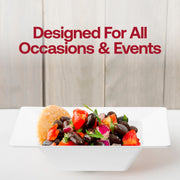 Stylish white plastic soup bowls with a square design, 12 oz capacity, disposable, and perfect for entertaining guests