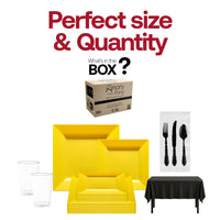 Stylish yet eco-friendly, the Elegant Black & Yellow Dinnerware Set is BPA-free and recyclable