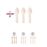 Sustainable 3-inch natural birch mini dessert spoons, compostable and biodegradable, reducing waste
