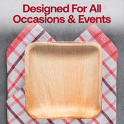 Sustainable 6-inch square palm leaf plates, ideal for all occasions and events