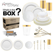 Sustainably made from BPA-free plastic, this set showcases refined style with its gleaming gold-toned details