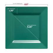 The 6.5-inch square plate in hunter green is ideal for stylishly serving appetizers or desserts with a modern edge