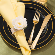 The Black with Gold Edge Rim Plastic Wedding Set provides the perfect combination of sizes and quantities for large events