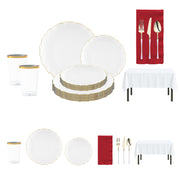 The Blessed Set features clear lotus plates with gold rims and Moderno gold-handle cutlery, ready to serve.