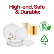 The Clear Flat Round Tableware Set provides ideal sizing for formal dinners, celebrations, and full-course presentations
