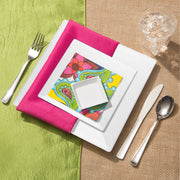 The Clear Square Plastic Wedding Set offers perfectly portioned plates, cutlery, and cups to host weddings and events easily
