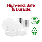 The Clear with Silver Vintage Tableware Set provides ideal portions and sizing for weddings, formal dinners, and catered events