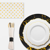 The Golden Hour Package in use at a glamorous bridal shower with matching plates, cutlery, and champagne flutes