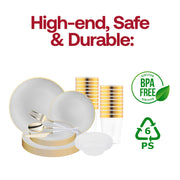 The Gray with Gold Organic Tableware Set features thoughtfully sized components ideal for weddings, dinners, and curated events