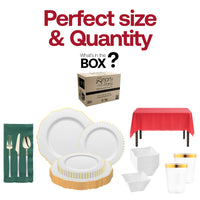 The Ho-Ho Haute Set blends elegance and holiday spirit with green napkins and gold accents.