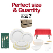 The Ho Ho Haute Set blends elegance and holiday spirit with green napkins and gold accents.