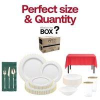 The Ho Ho Haute Set blends elegance and holiday spirit with green napkins and gold accents.