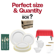 The Ho Ho Haute Set blends elegance and holiday spirit with green napkins and gold accents