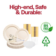 The Ivory Vintage Tableware Set features perfectly balanced sizes for upscale dinners, parties, and carefully curated events