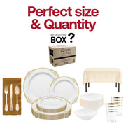 The Jingle Bells Set enhances holiday tablescapes with its gold-rimmed tumblers and matching napkins.