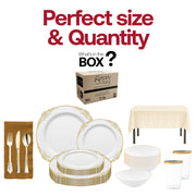The Jingle Bells Set enhances holiday tablescapes with its gold-rimmed tumblers and matching napkins