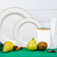 The Mamma Mia Package creates a dazzling tablescape with metallic finishes and refined, disposable dinnerware