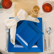 The Midnight Blue Square Plastic Wedding Set offers thoughtfully sized dinnerware and cutlery to serve large guest lists