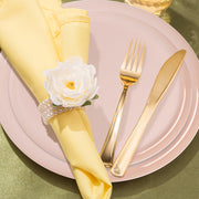 The Pink Flat Round Disposable Plastic Wedding Value Set is perfect for both grand celebrations and cozy gatherings