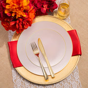 The Pink with Gold Organic Round Disposable Plastic Wedding Value Set provides the ideal size and quantity, offering all the necessary tableware to make your event complete