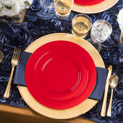 The Solid Red Holiday Round Disposable Plastic Wedding Value Set provides the perfect size and quantity for your event, ensuring a stylish and practical solution for serving your guests