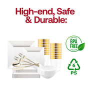 The White Square Disposable Plastic Tableware Set offers impeccably sized pieces, perfect for lavish receptions and grand affairs